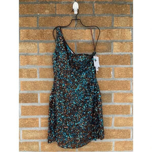 Scala brown / blue sequence dress sz 14